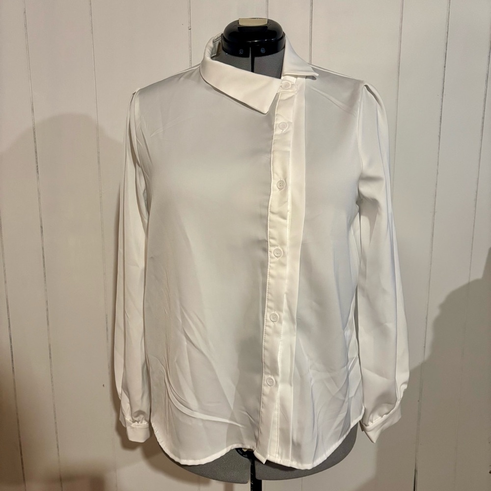 SHEIN White Button Down Shirt Classic Cotton Top